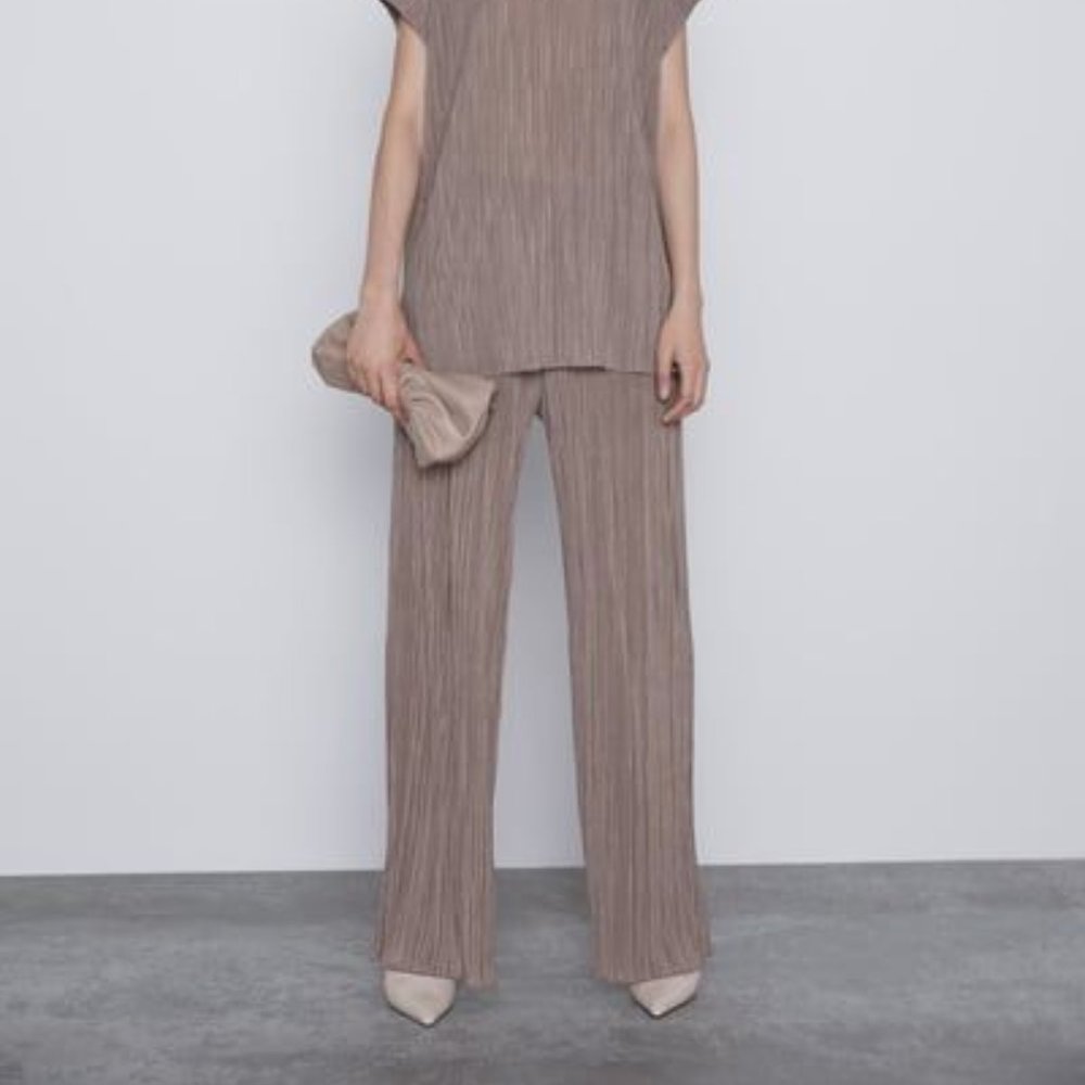 Zara Pleated Pants in Mid Mink